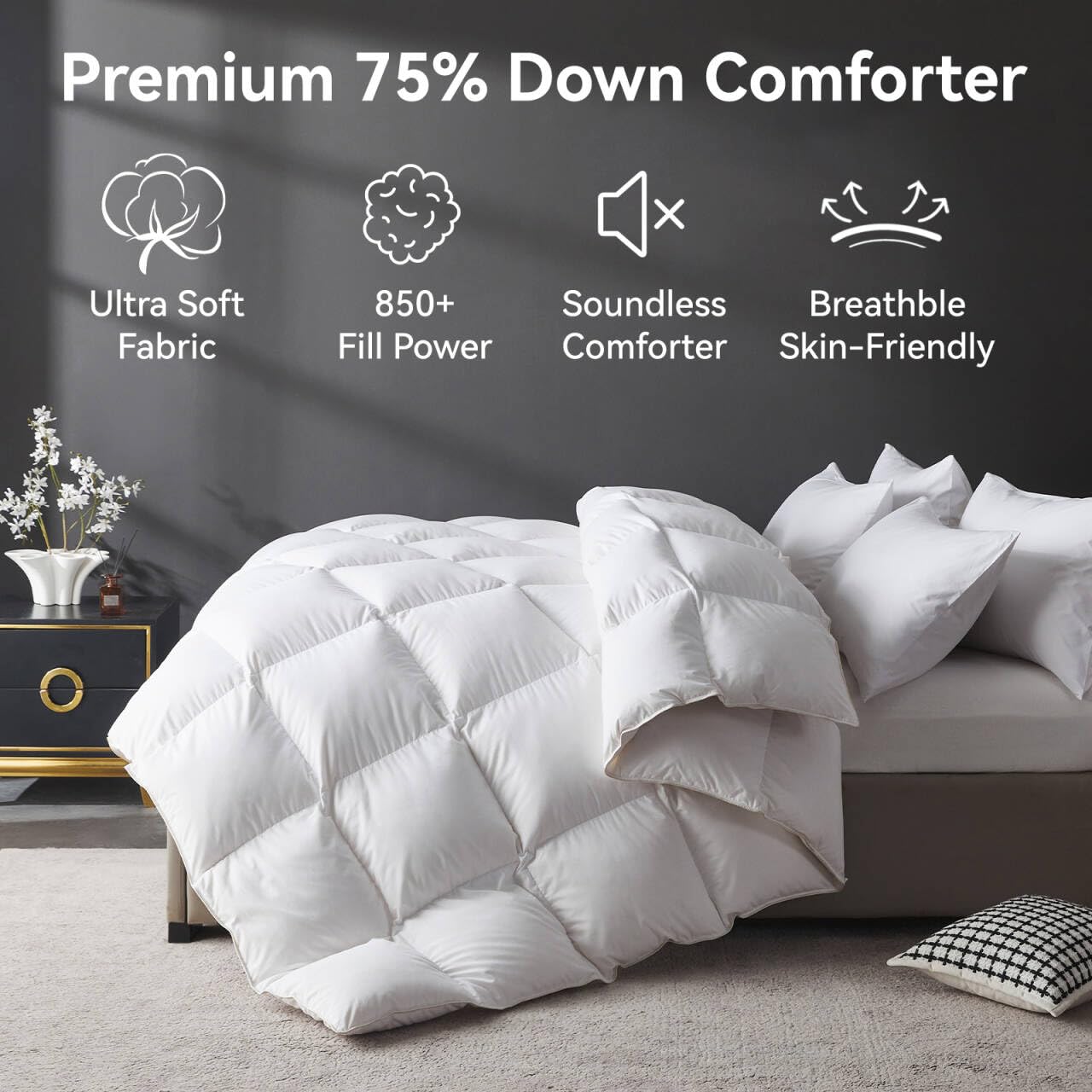 Lovsoul 1200TC silky fabric provides a soft, luxurious touch for a restful night.