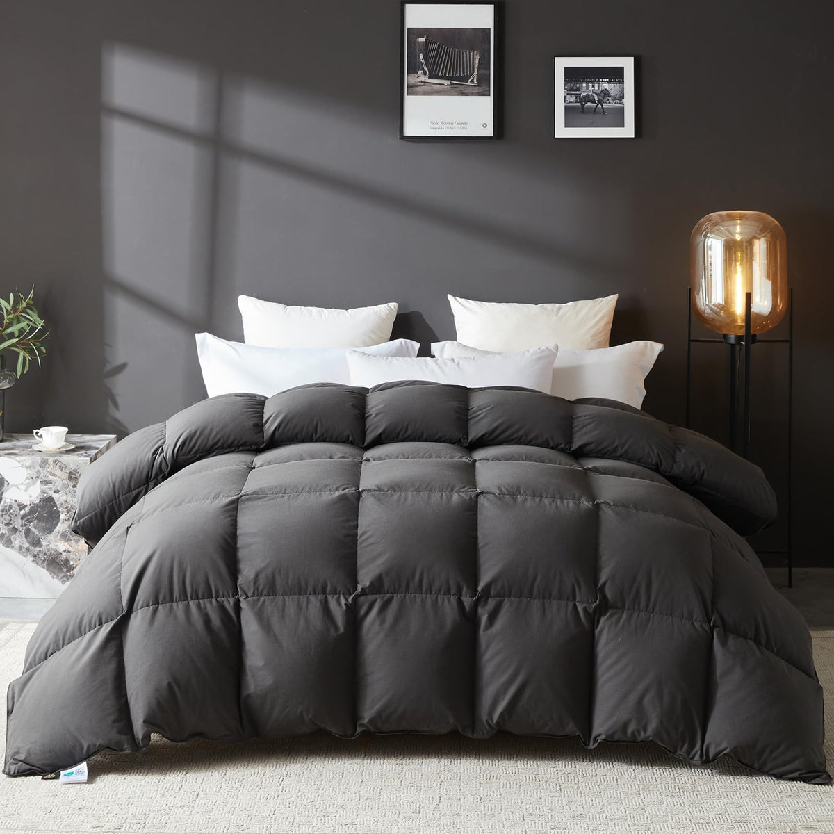 Lovsoul goose down fiber comforter king size with soft cotton cover for all-season warmth.