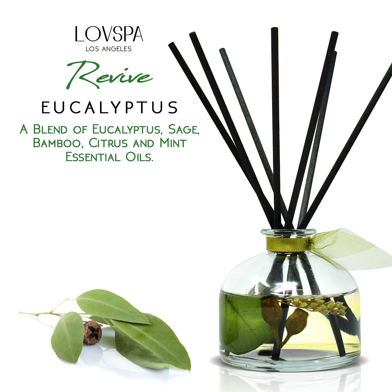 LOVSPA diffuser top view with sage-green ribbon accent