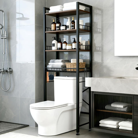 Lovswan over-the-toilet storage in use in a tidy bathroom