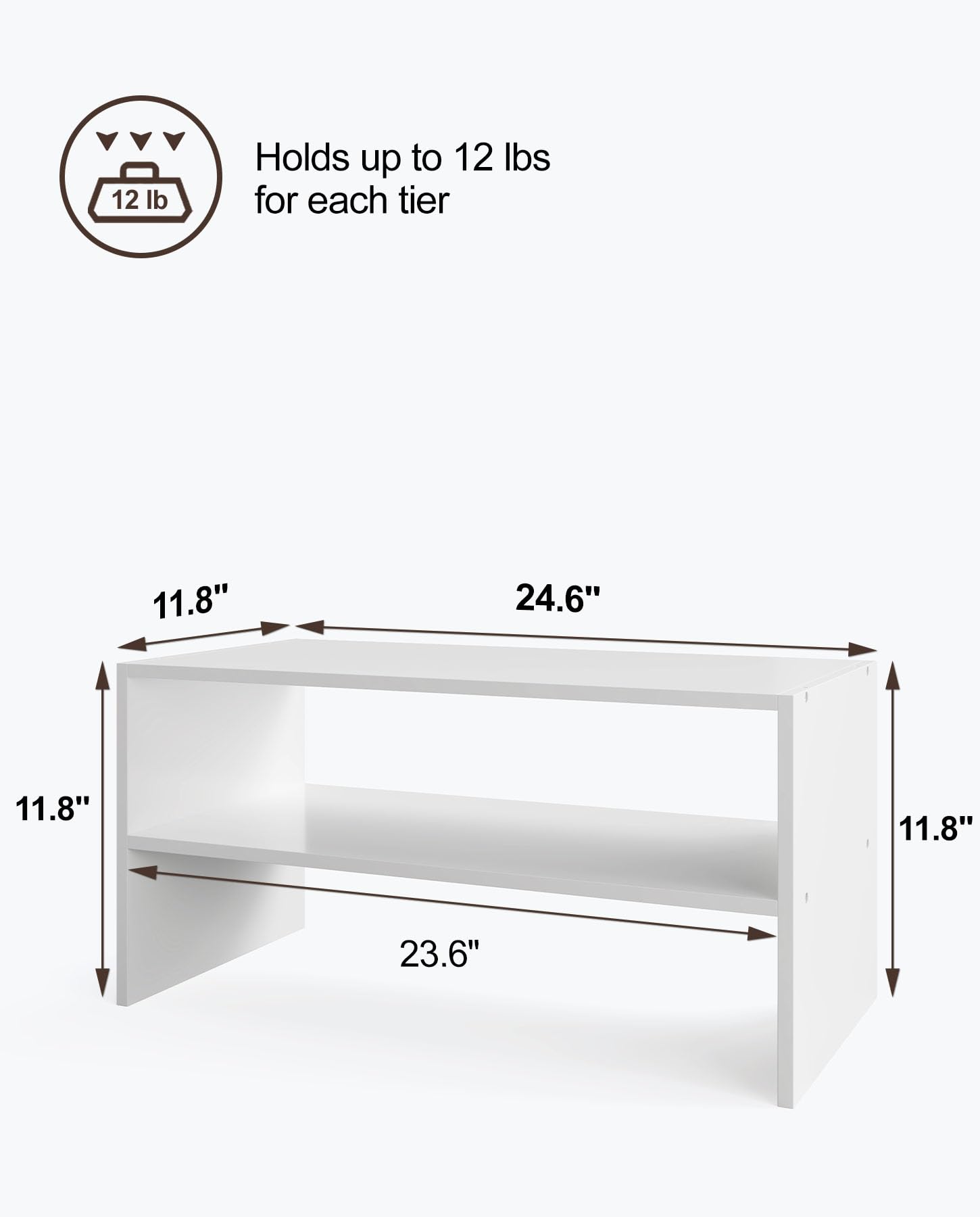 LOWOSA 2-tier white shoe rack side view demonstrates compact footprint for small spaces.