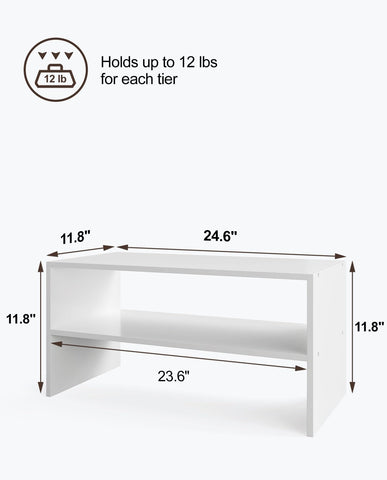 LOWOSA 2-tier white shoe rack side view demonstrates compact footprint for small spaces.
