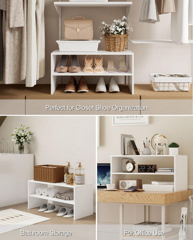 LOWOSA stackable racks show versatile closet organization in a bright room.