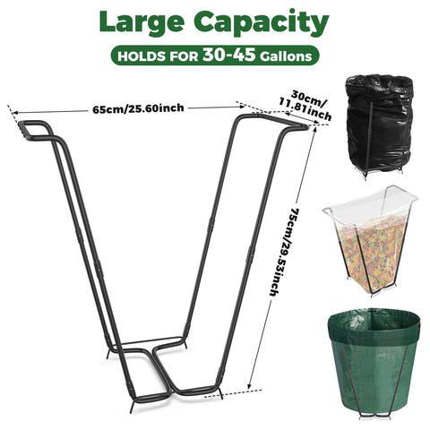 Loyala metal trash bag holder showcases durable construction for outdoor use.