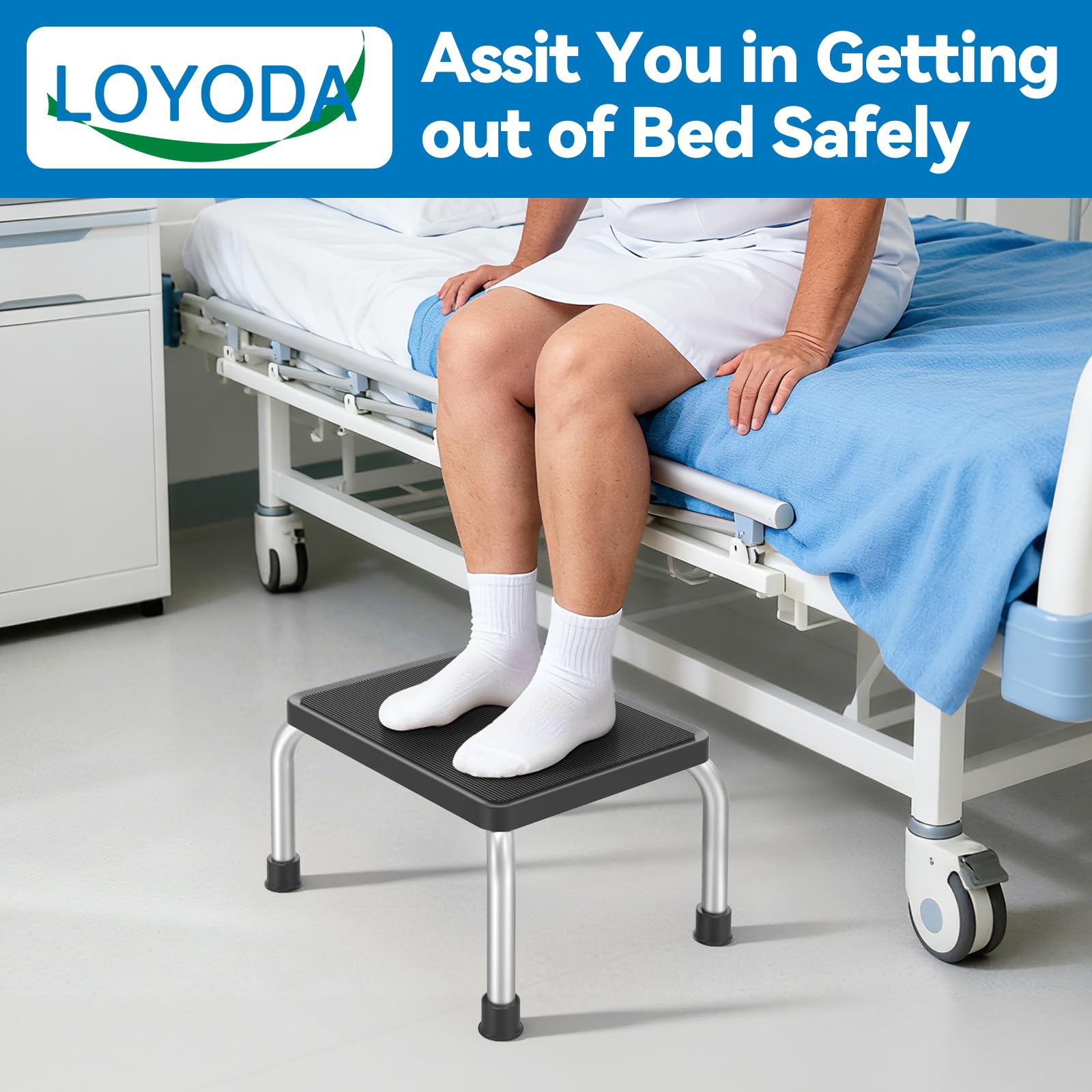 Loyoda Medical Step Stool features a sturdy frame that supports up to 350 lbs.