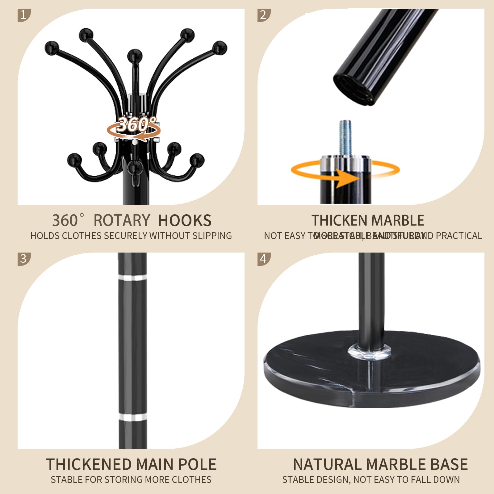 LOZABEE coat rack features a sturdy steel frame for a steady stand.