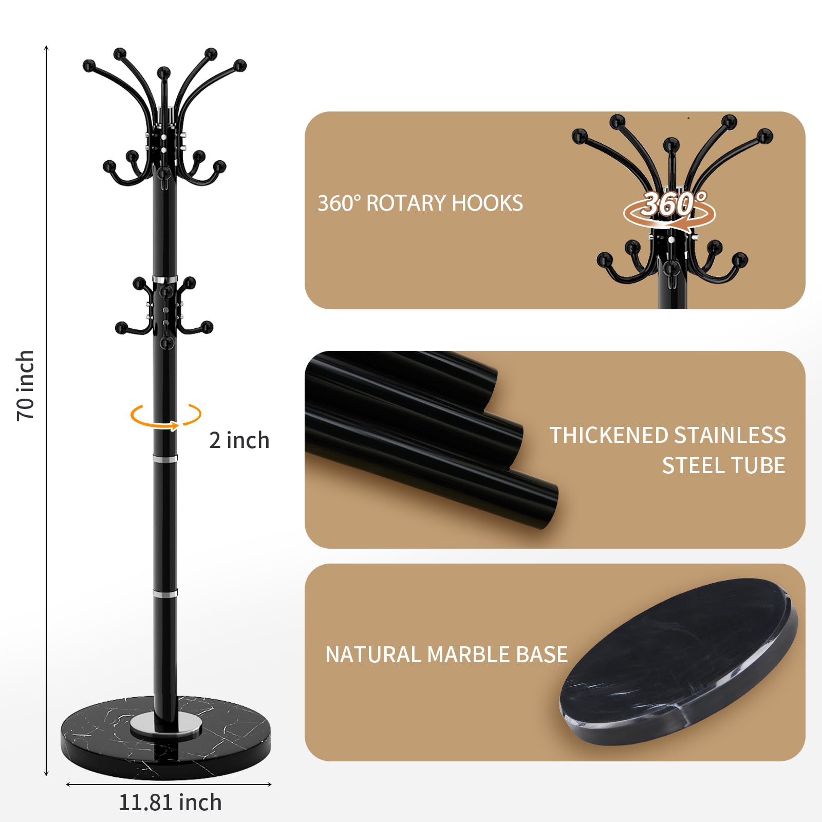LOZABEE marble-base coat rack providing stable support for heavy coats.