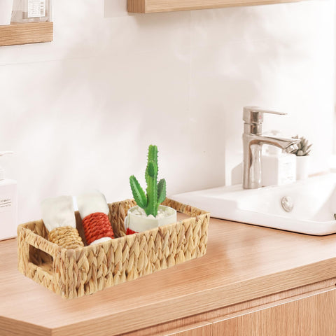 LPKZQHDM rectangle storage basket with handles keeps vanity essentials organized.