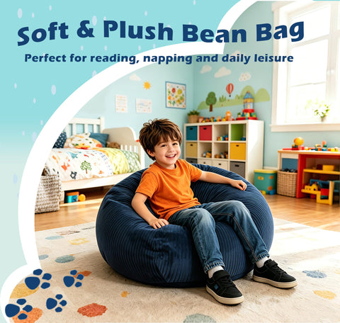LPMOERA blue corduroy bean bag chair suitable for dorms and lounges