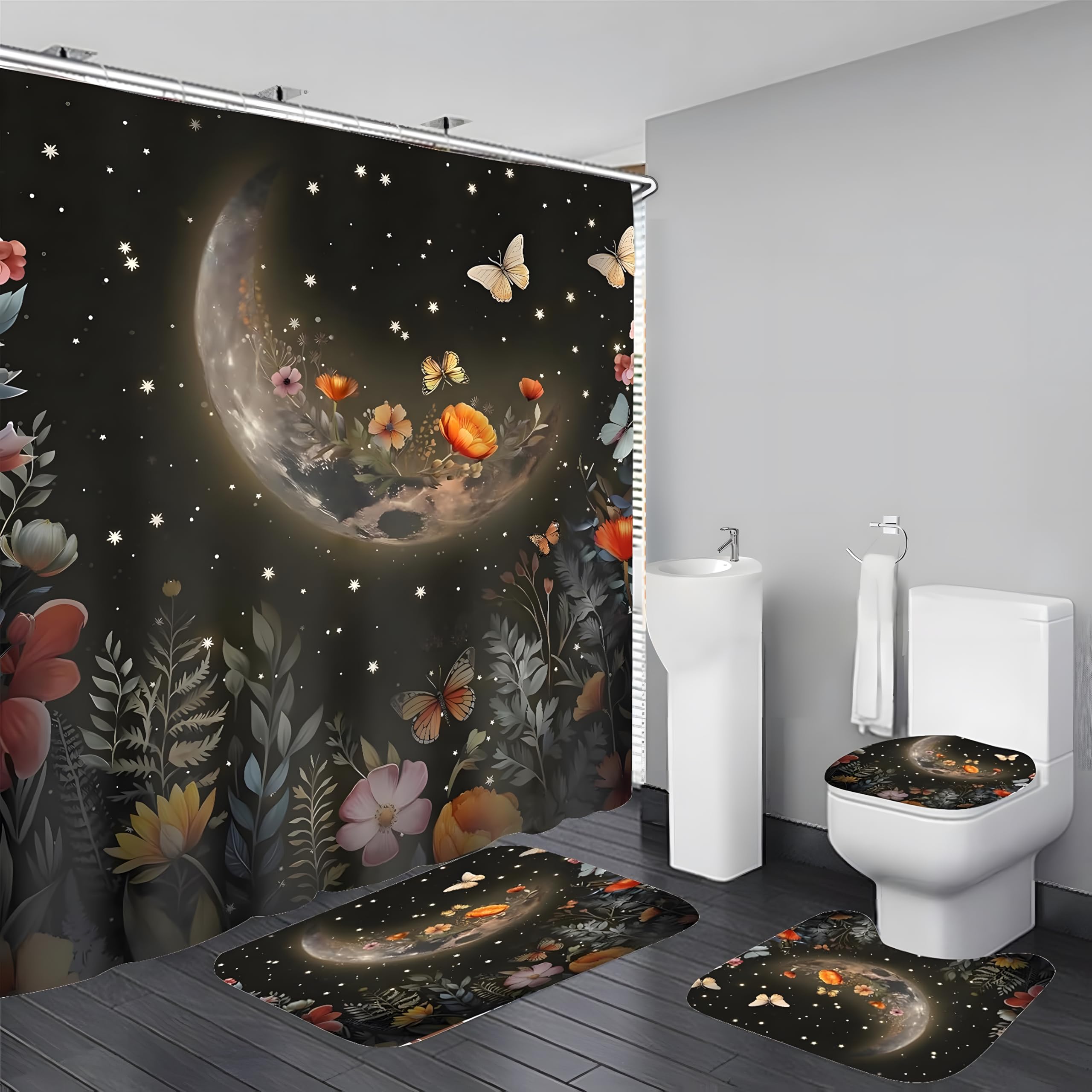 LQCOOL shower curtain with the black moon pattern for romantic bathroom ambiance