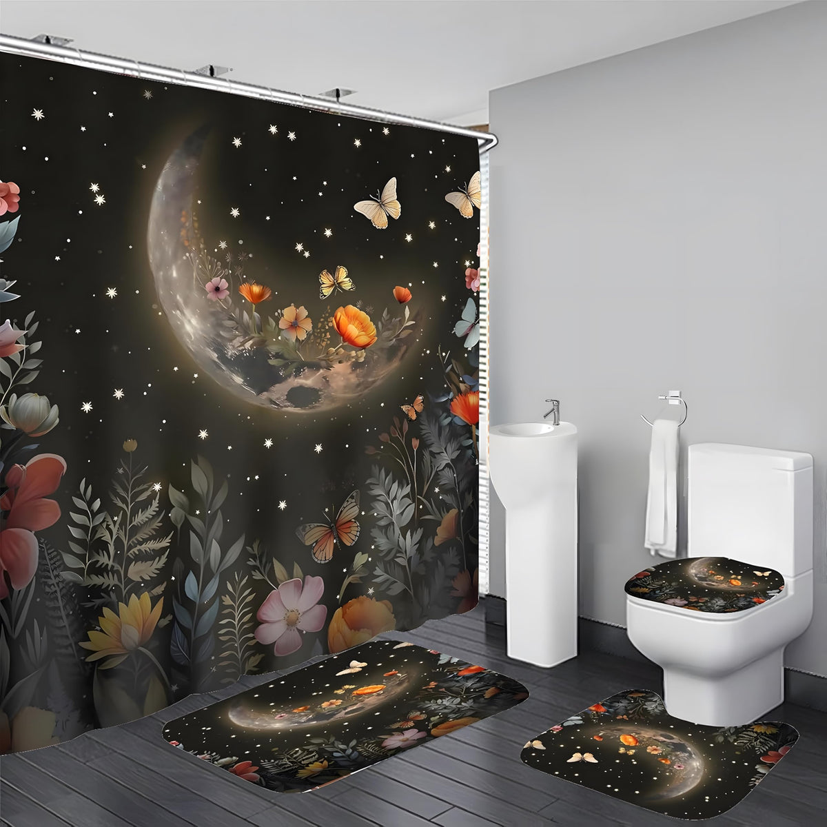 LQCOOL shower curtain with the black moon pattern for romantic bathroom ambiance