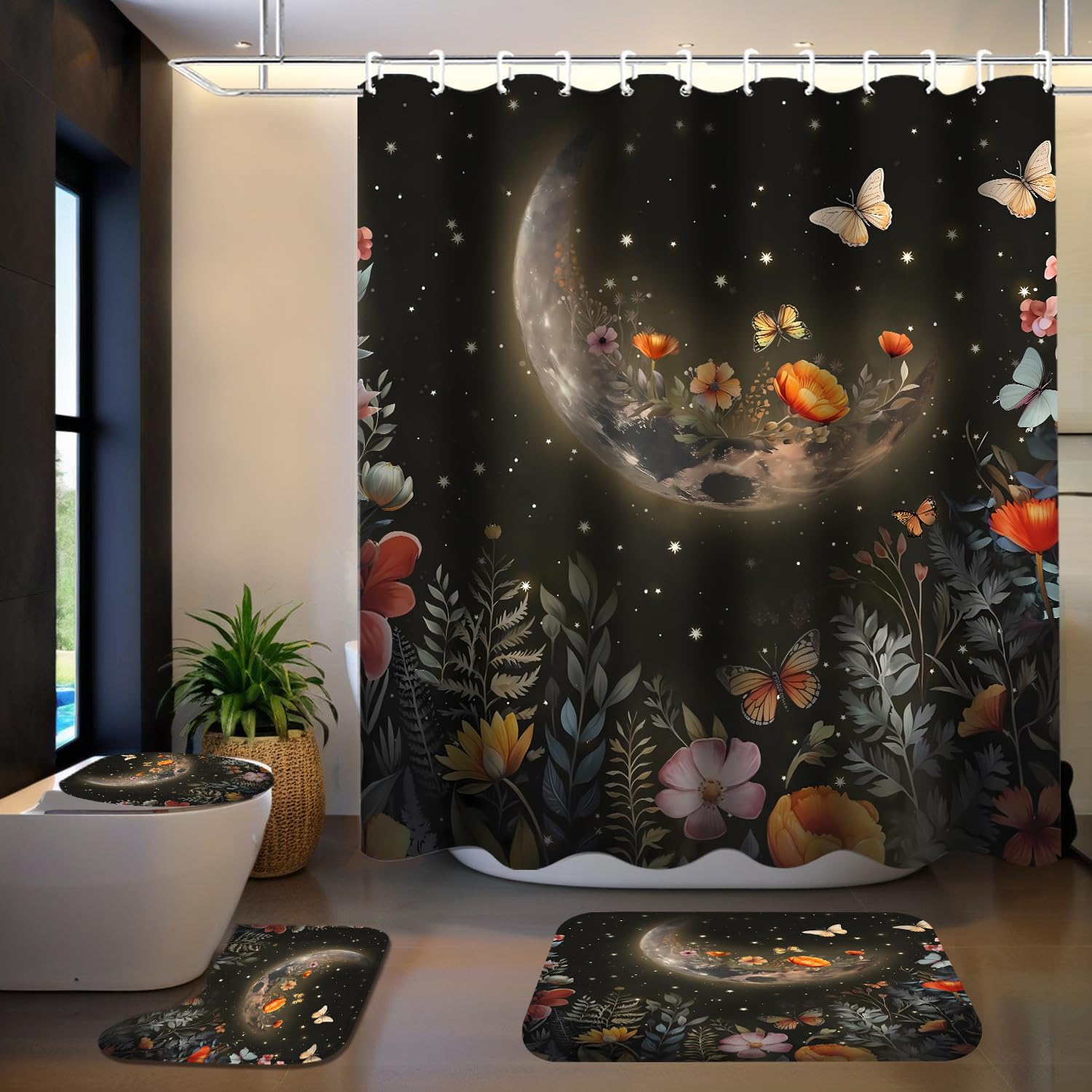 LQCOOL shower curtain with metal grommets for durable, smooth sliding
