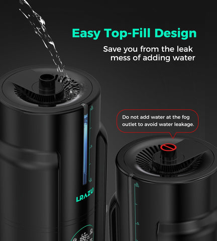 LRAZU dual-nozzle misting delivers humidity in two areas simultaneously.