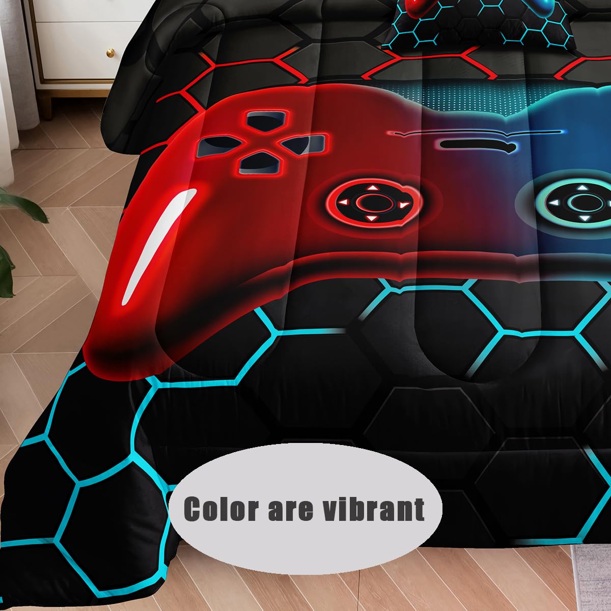 Lris Bedding gaming bedding set flat sheet displays bold colors for all-season comfort.