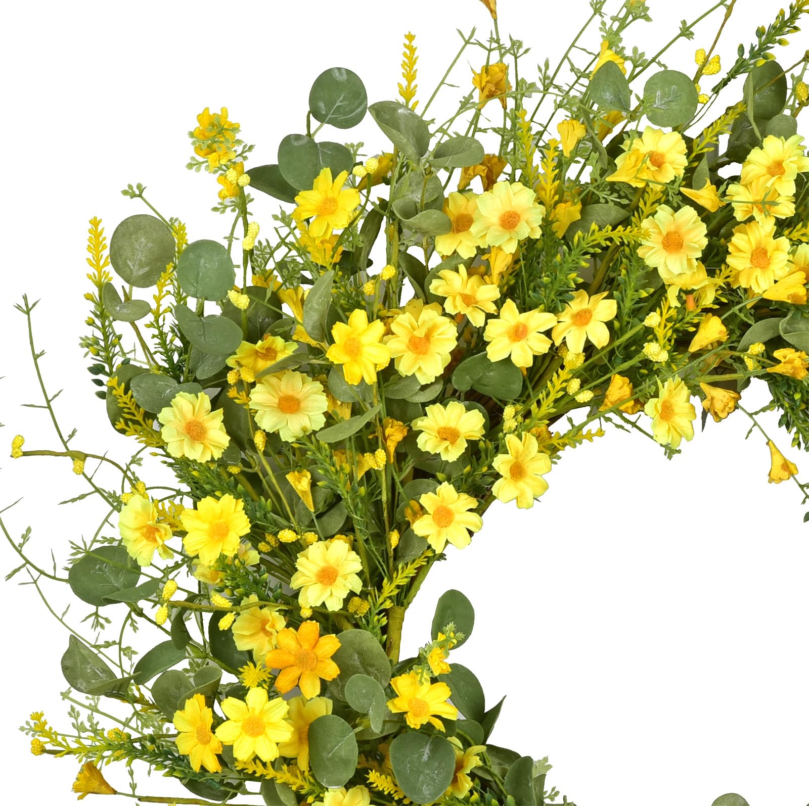 LSKYTOP handmade grapevine base wreath with vibrant daisies.