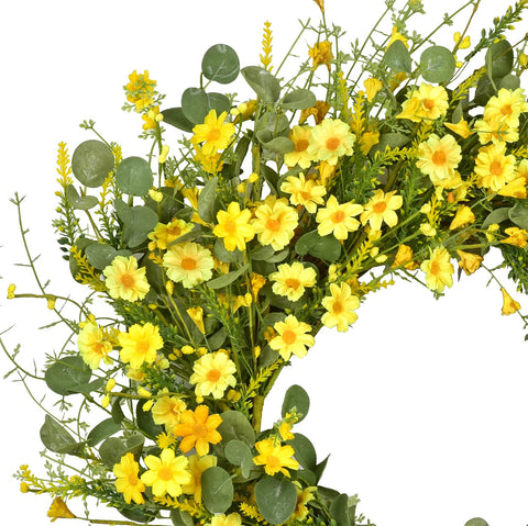 LSKYTOP handmade grapevine base wreath with vibrant daisies.