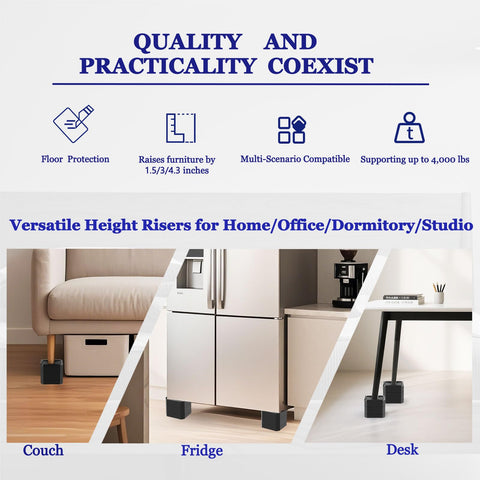 Lsteekoop bed riser with L-shape edge fits legs securely
