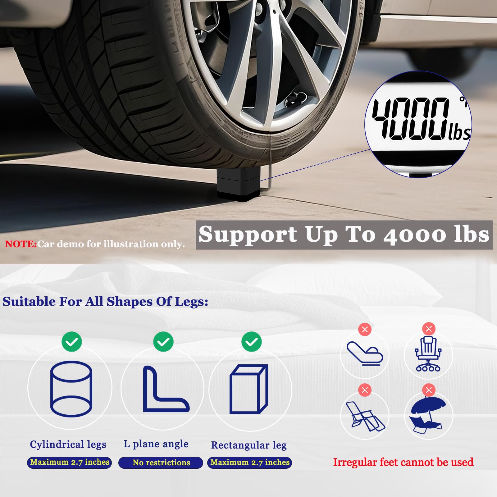 Lsteekoop heavy-duty bed risers provide strong support for large appliances.