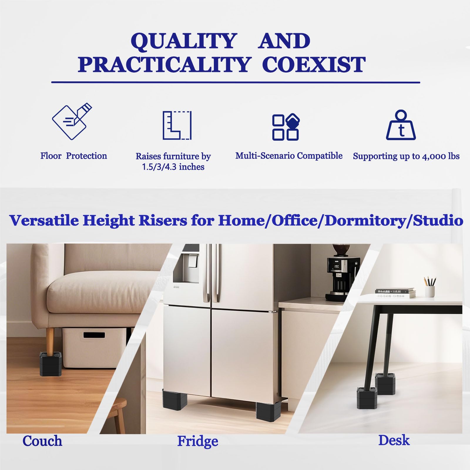 Lsteekoop bed risers with L-shaped edge fit under legs