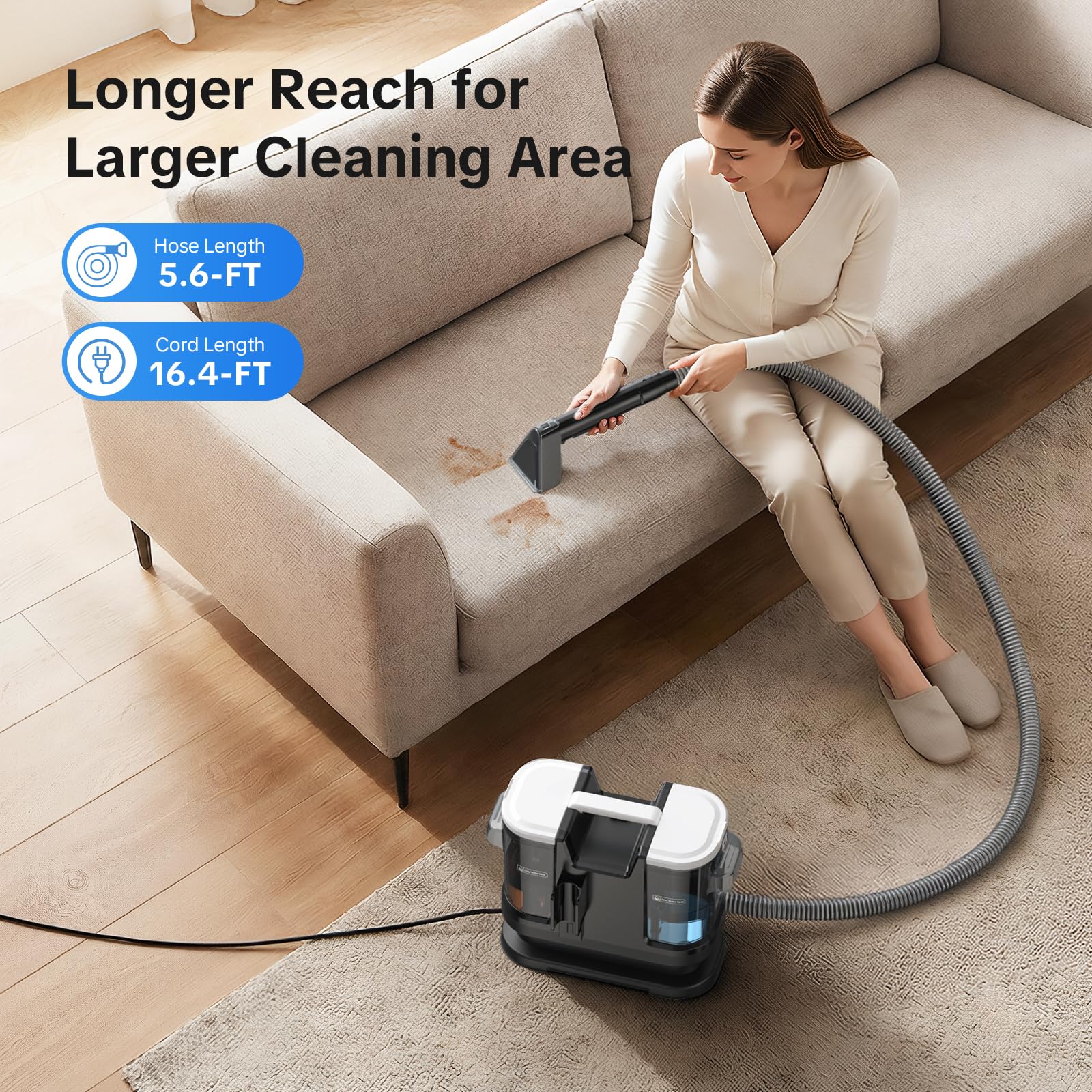 Lubluelu cleaner extended 16.4 ft cord for wide room reach