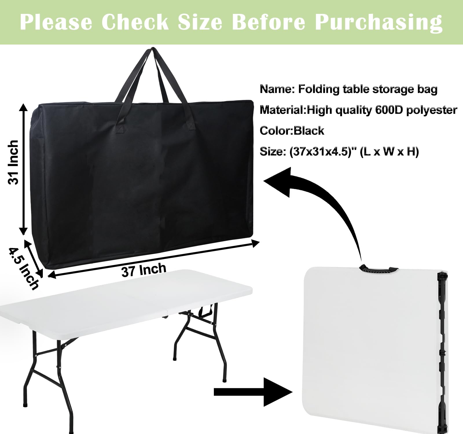 Luccov bag open with spacious interior ready for a 6 ft table.