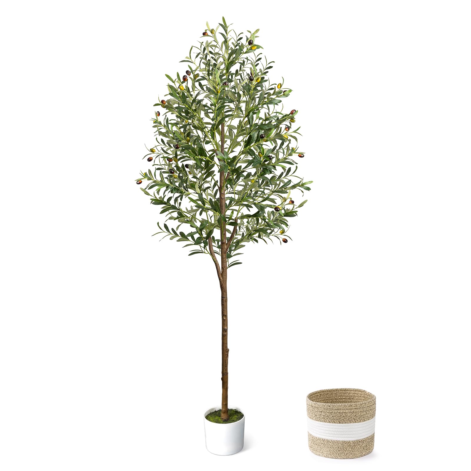 LuceAlberi 6ft artificial olive tree with white planter for elegant indoor decor.