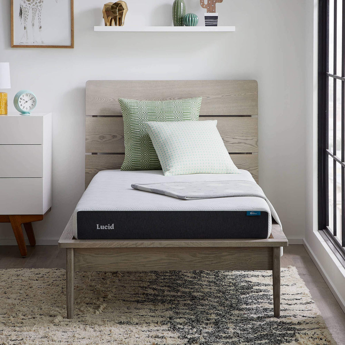 Lucid 6in memory foam mattress top view highlights compact low-profile design for small spaces.