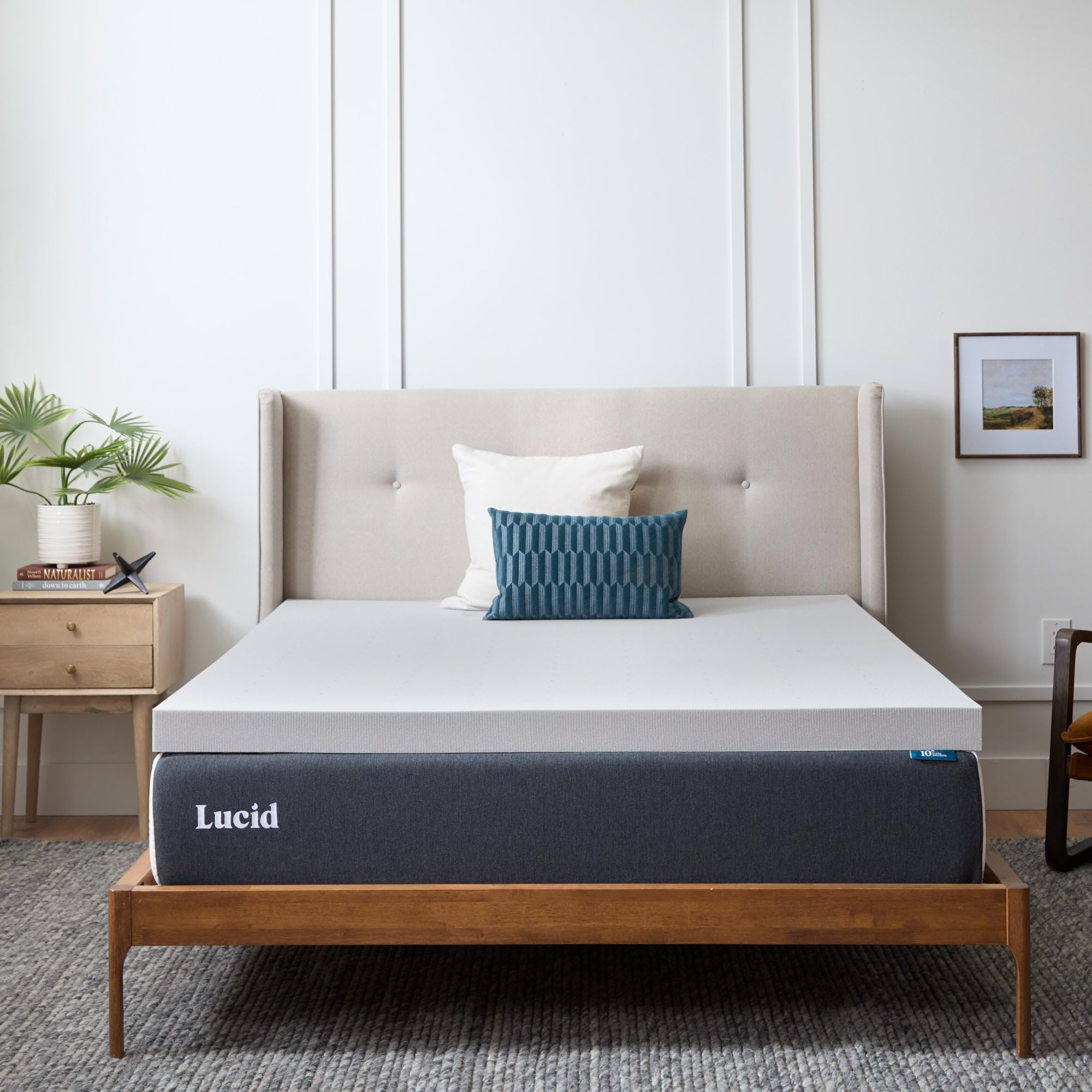 Lucid bamboo-charcoal memory foam topper king, ventilated for airflow
