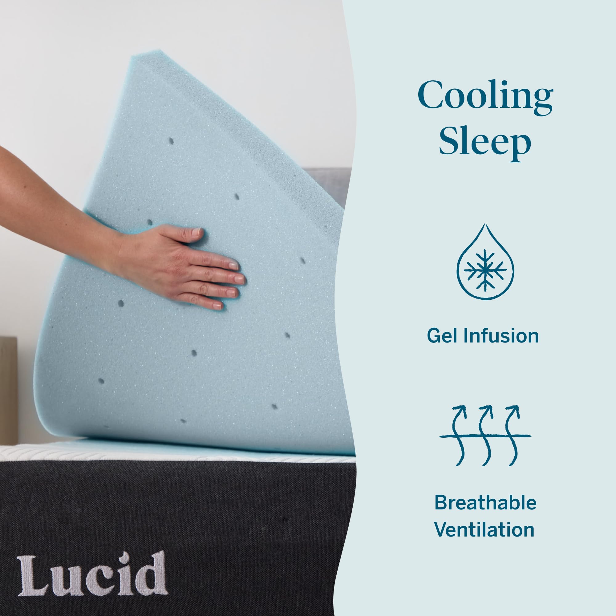 Lucid cooling gel-infused memory foam topper demonstrates temperature regulation.