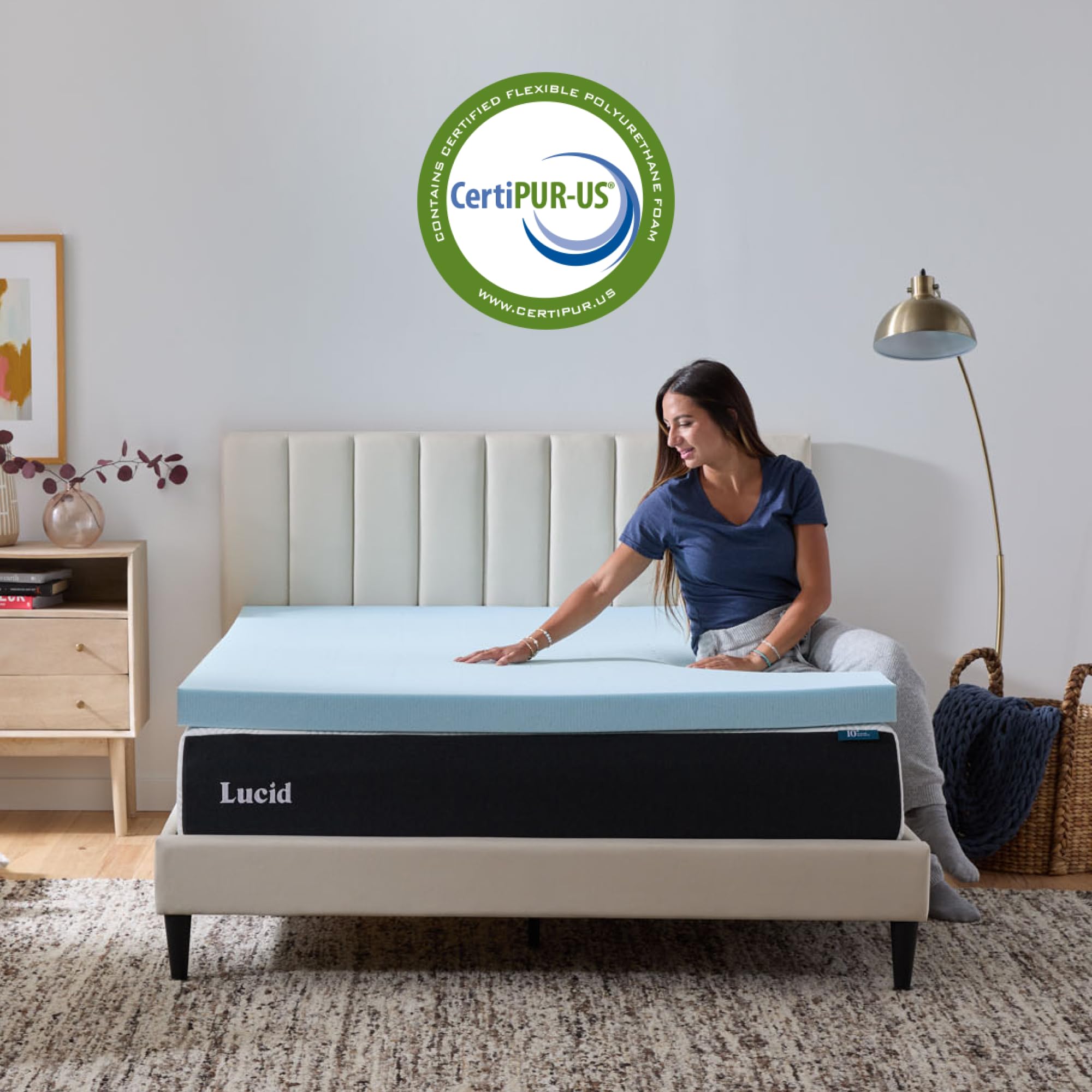 Lucid dorm room topper image highlights soft, sink-in plush comfort.