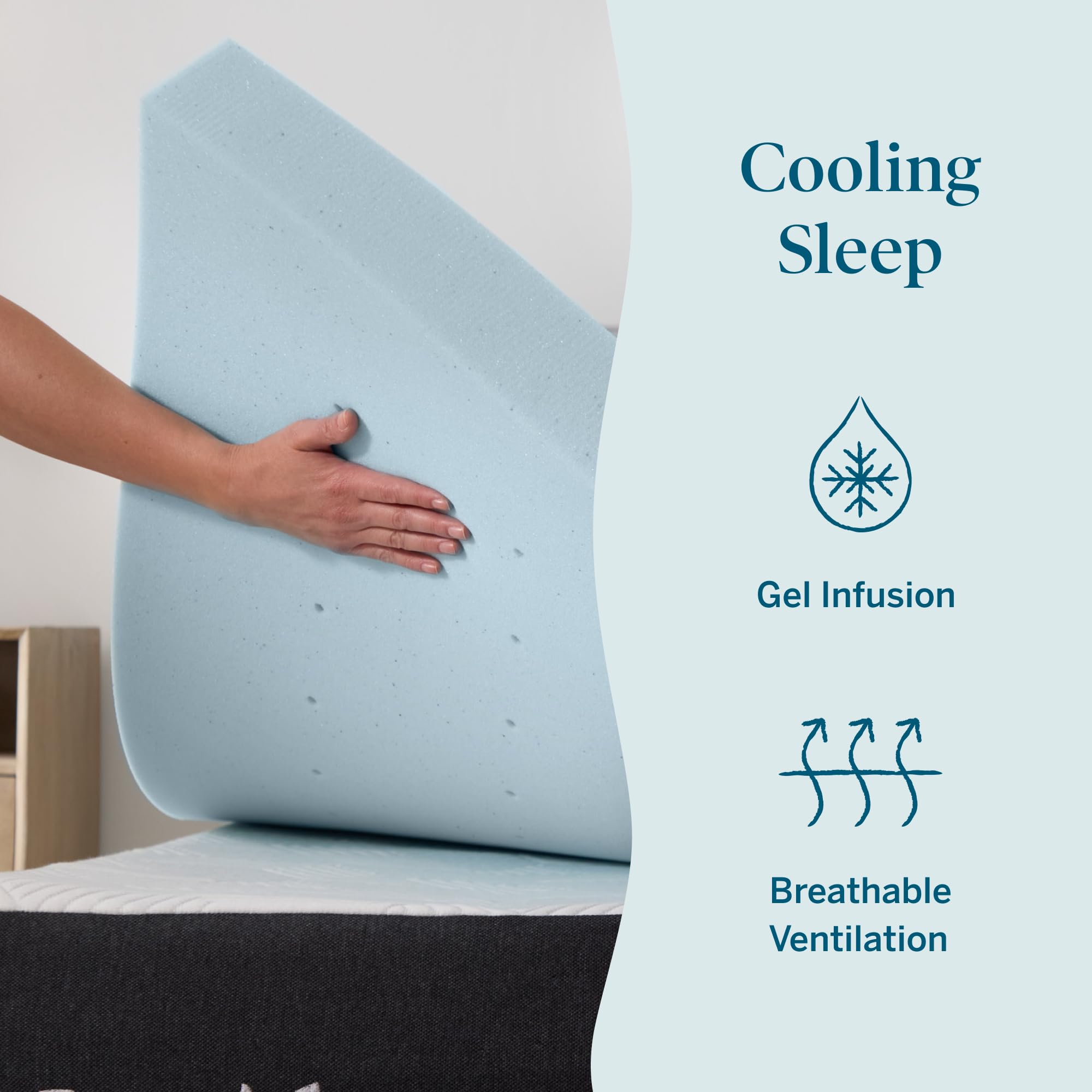 Lucid topper with ventilation promotes cooler, breathable sleep.