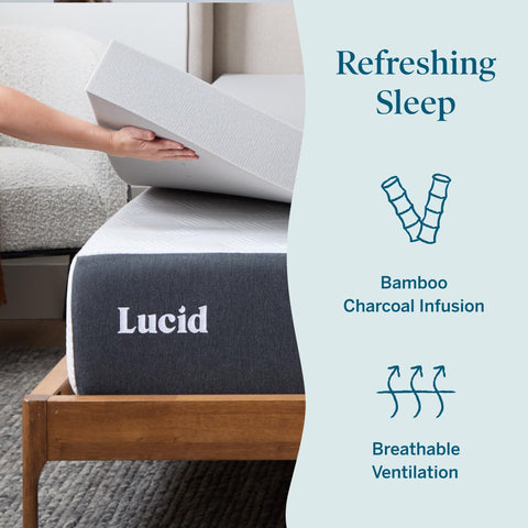 Lucid topper highlighting ventilation channels for airflow and temperature regulation