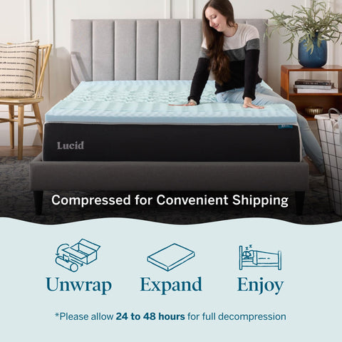 LUCID plush memory foam with ventilated design for airy comfort.