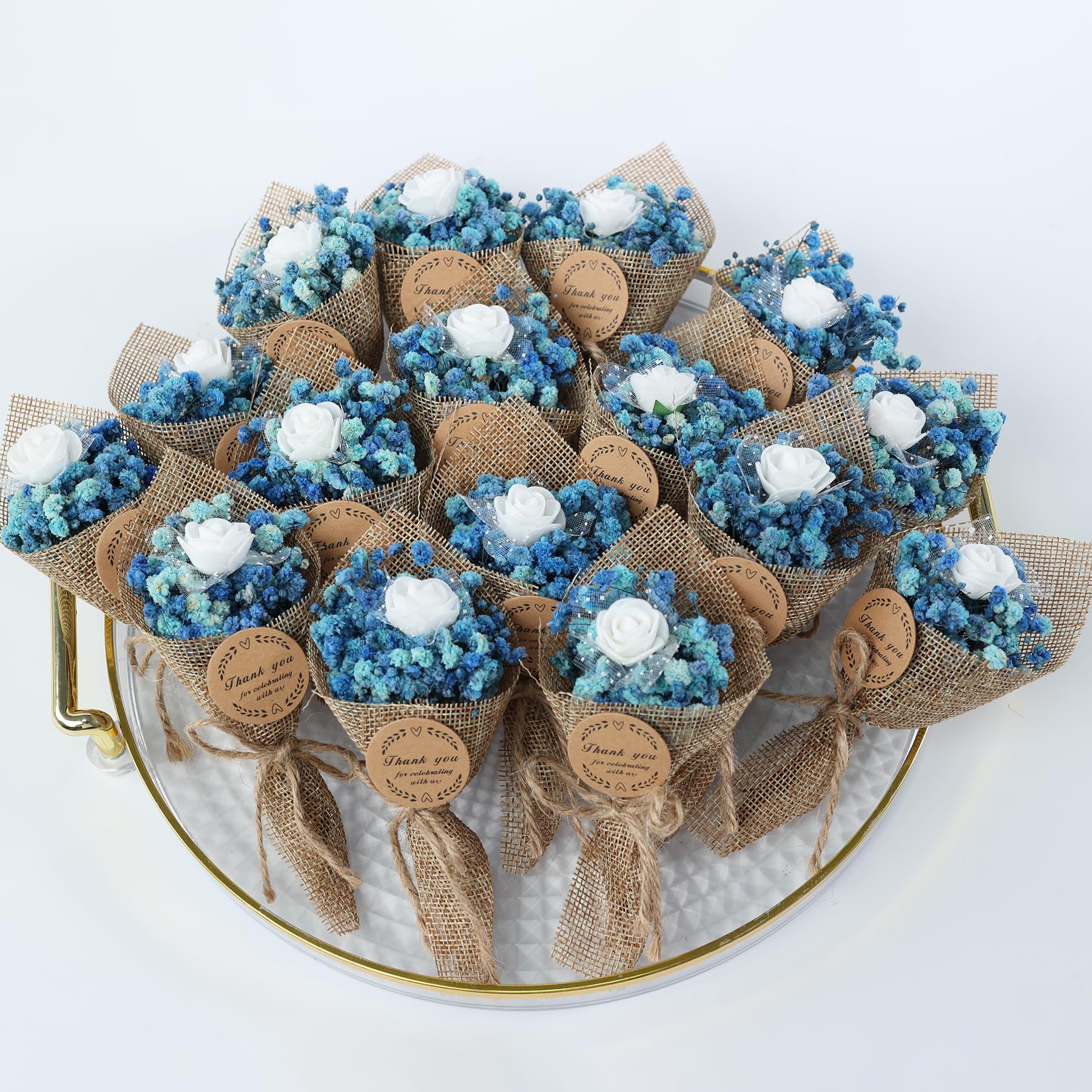LucidLather navy dried flower magnet bouquet displayed as wedding or baby shower decor.