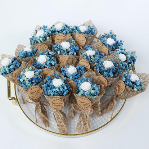LucidLather navy dried flower magnet bouquet displayed as wedding or baby shower decor.