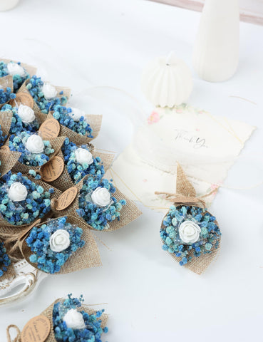 LucidLather mini magnet dried flowers navy bouquet as bridal shower keepsake.