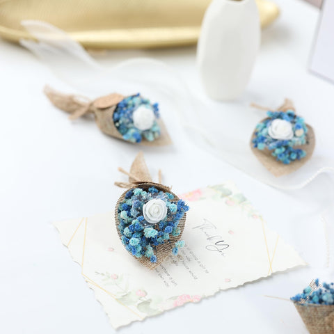 LucidLather mini magnet dried flowers navy bouquet beside a thank-you note.