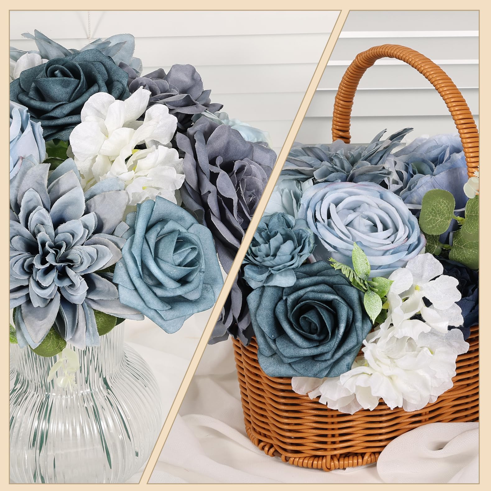 Luckinds dusty blue artificial flowers vase arrangement ready to display
