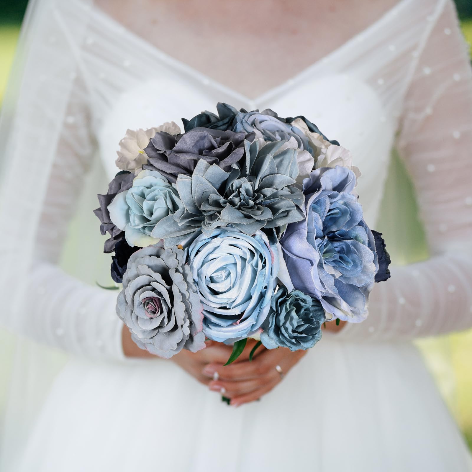 Luckinds dusty blue artificial flowers wedding centerpiece idea for elegant reception tables