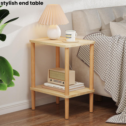 LUCKNOCK bedside table showcasing warm finish and convenient top shelf.