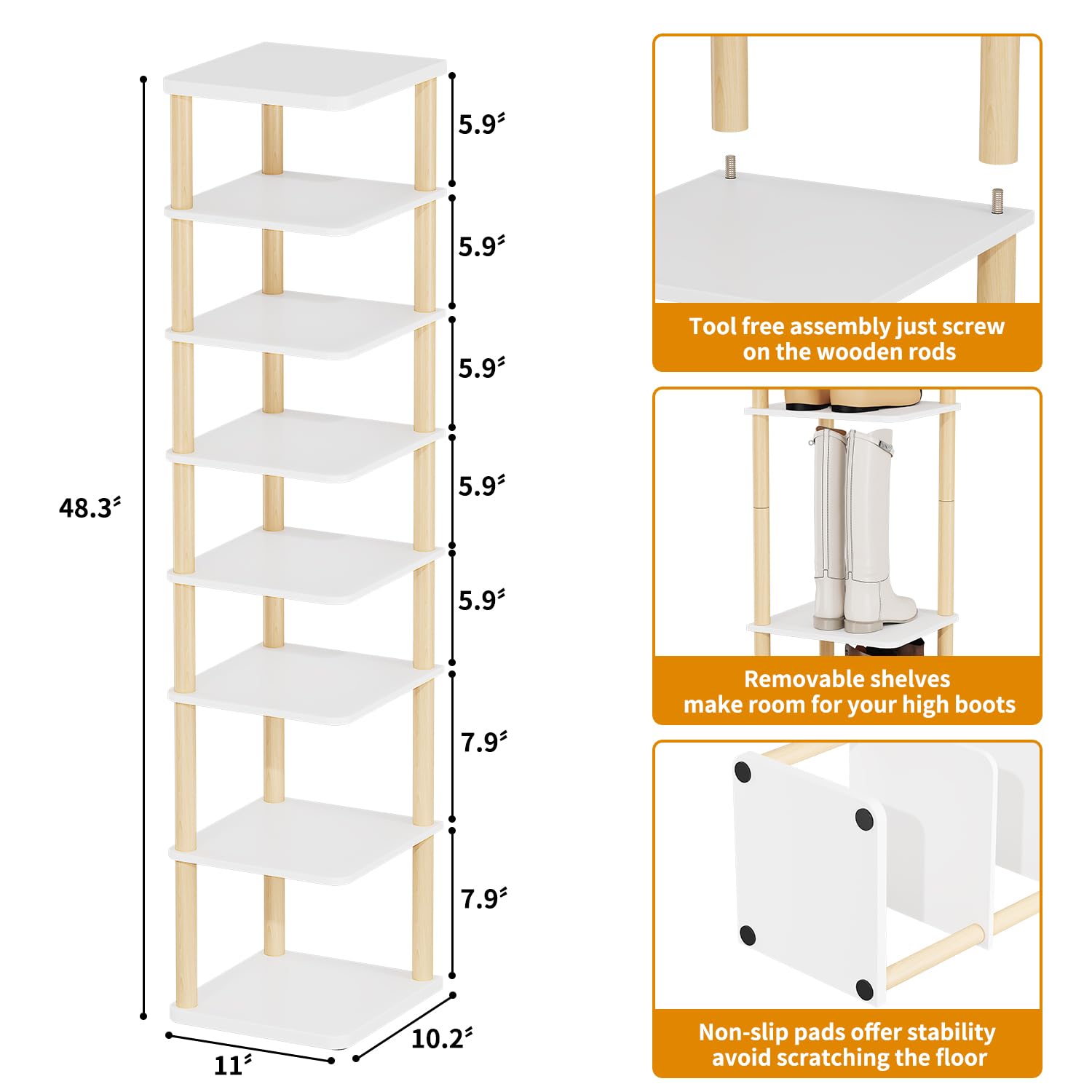LUCKNOCK wooden shelf demonstrates sturdy construction for heavy footwear