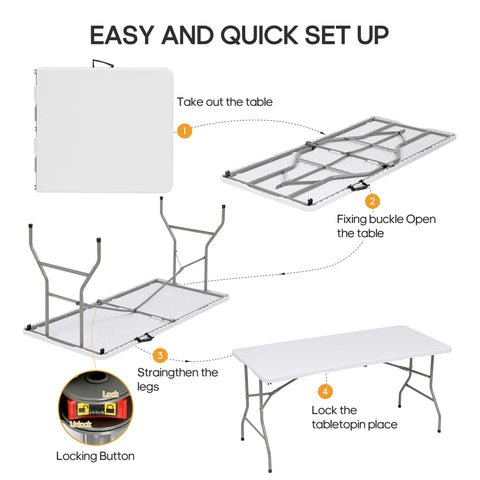 LUCKPRO 6ft table dependable for catering, weddings, camping, and events.