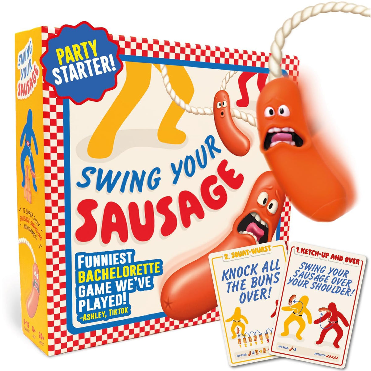 Lucky Egg Swing Your Sausage packaging signals ready-to-play family fun