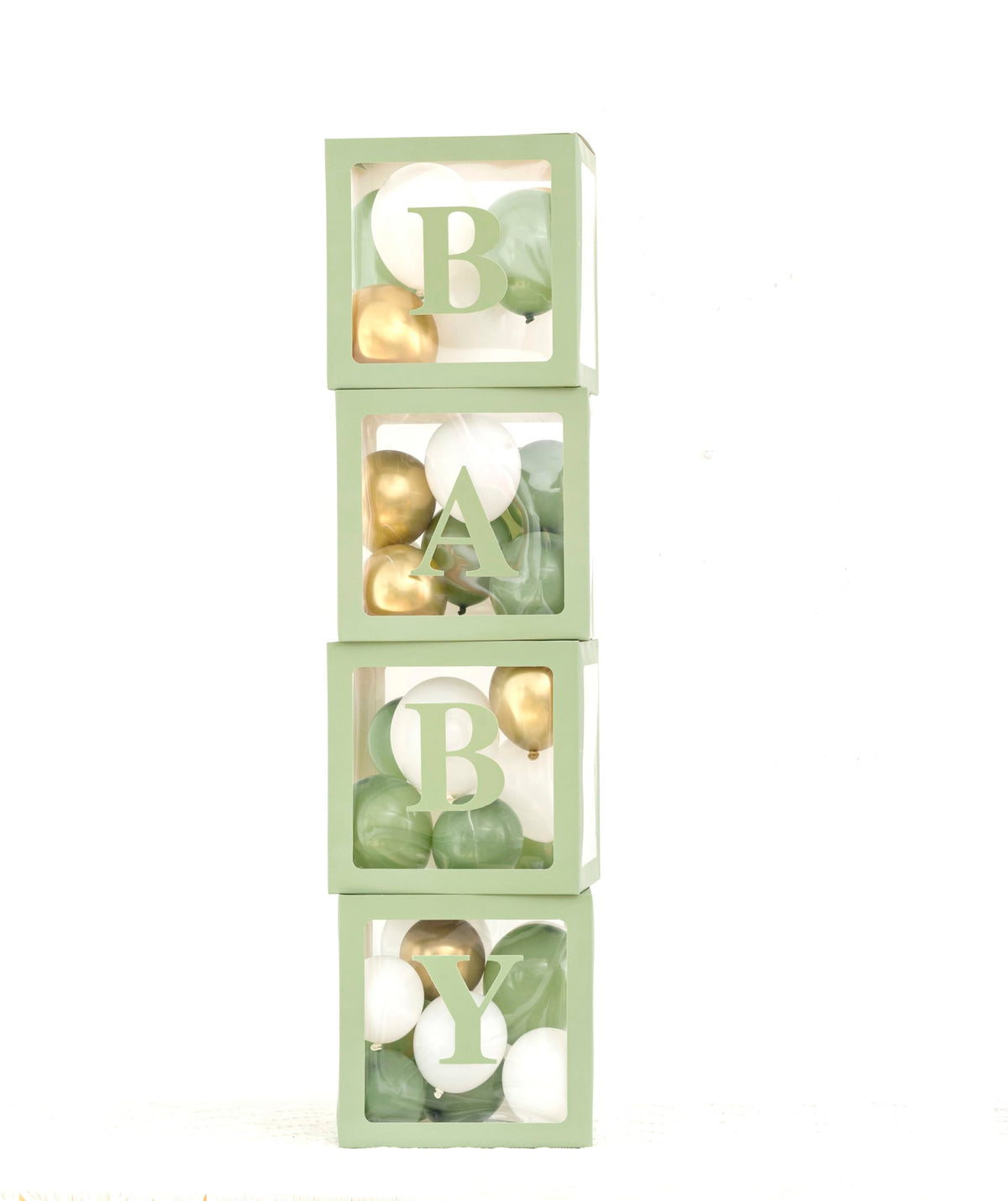 Luckylibra Sage Green Baby Shower Balloon Box display for elegant decor