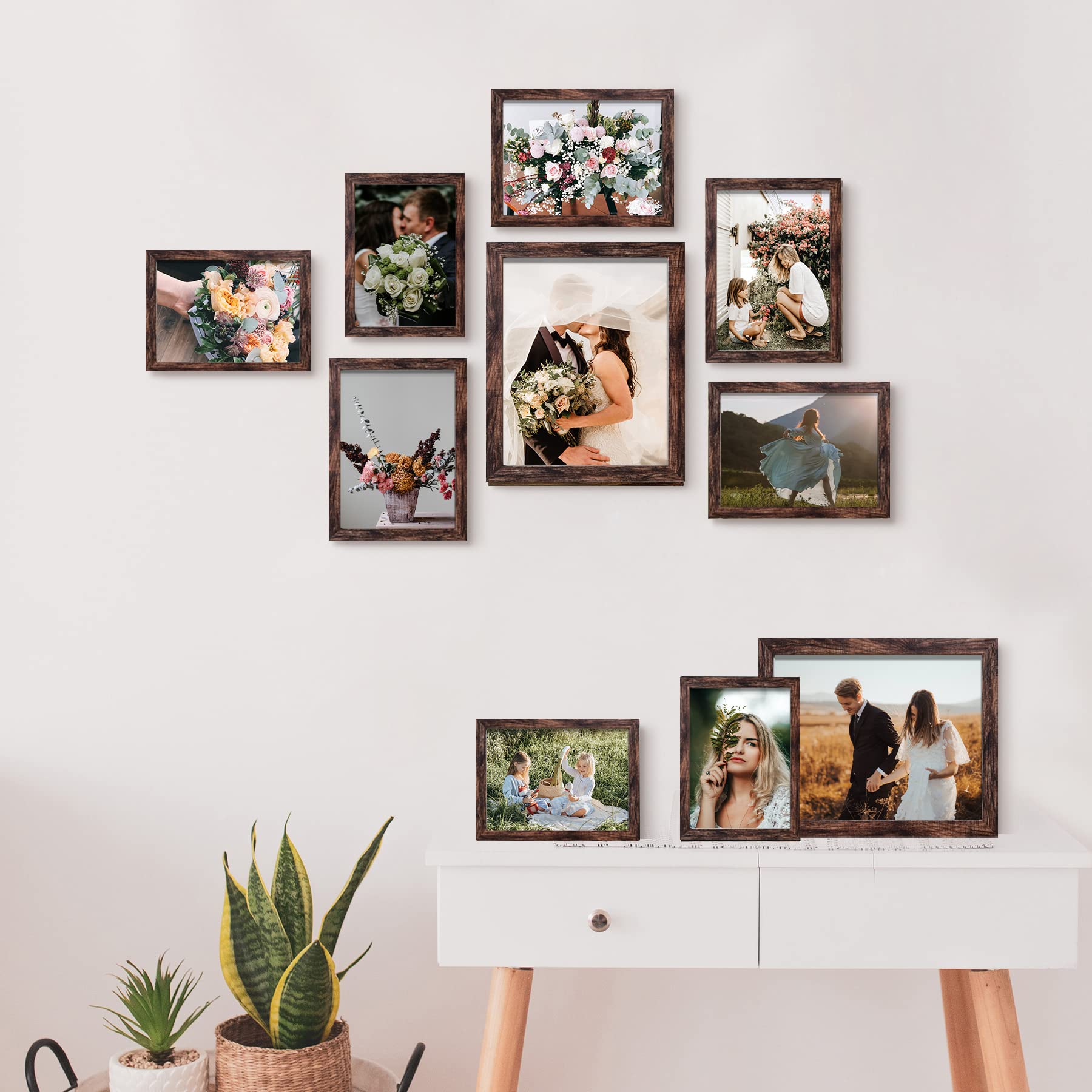 LUCKYLIFE 5x7 brown frame ideal for mixed-size photo arrangements