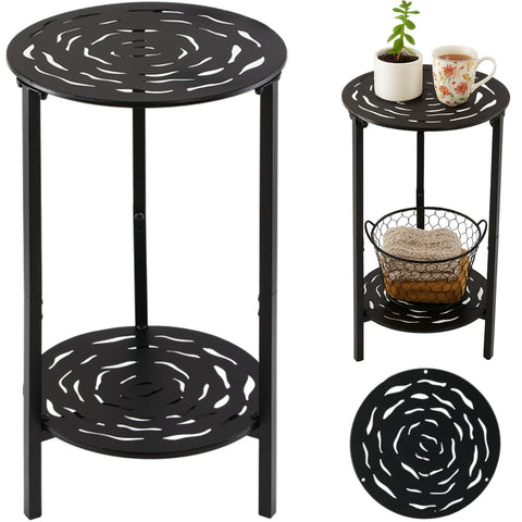Lucpur 2-tier metal round table with floral pattern adds a stylish focal point to your living area.