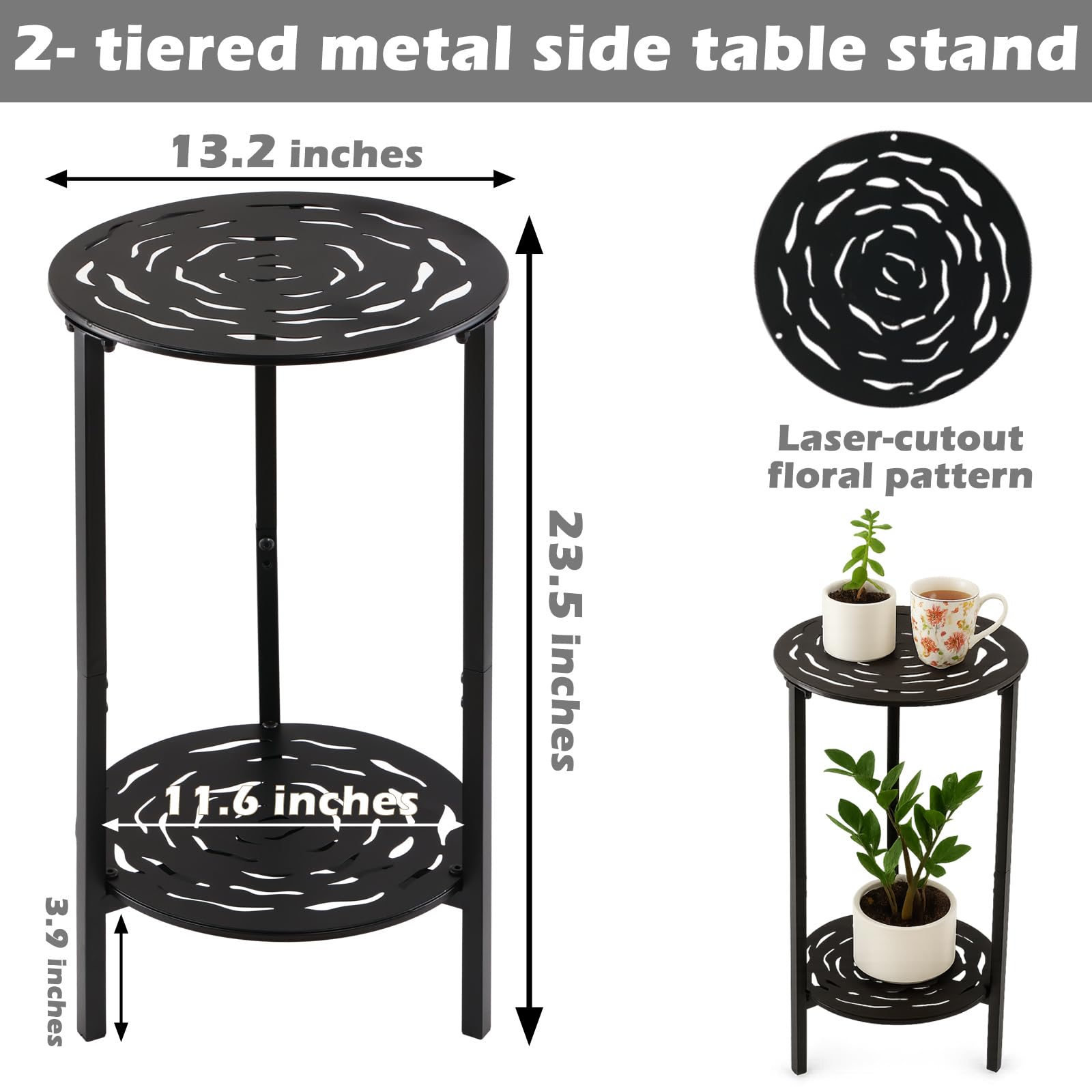 Lucpur lower shelf features floral etching for elegant display and storage.