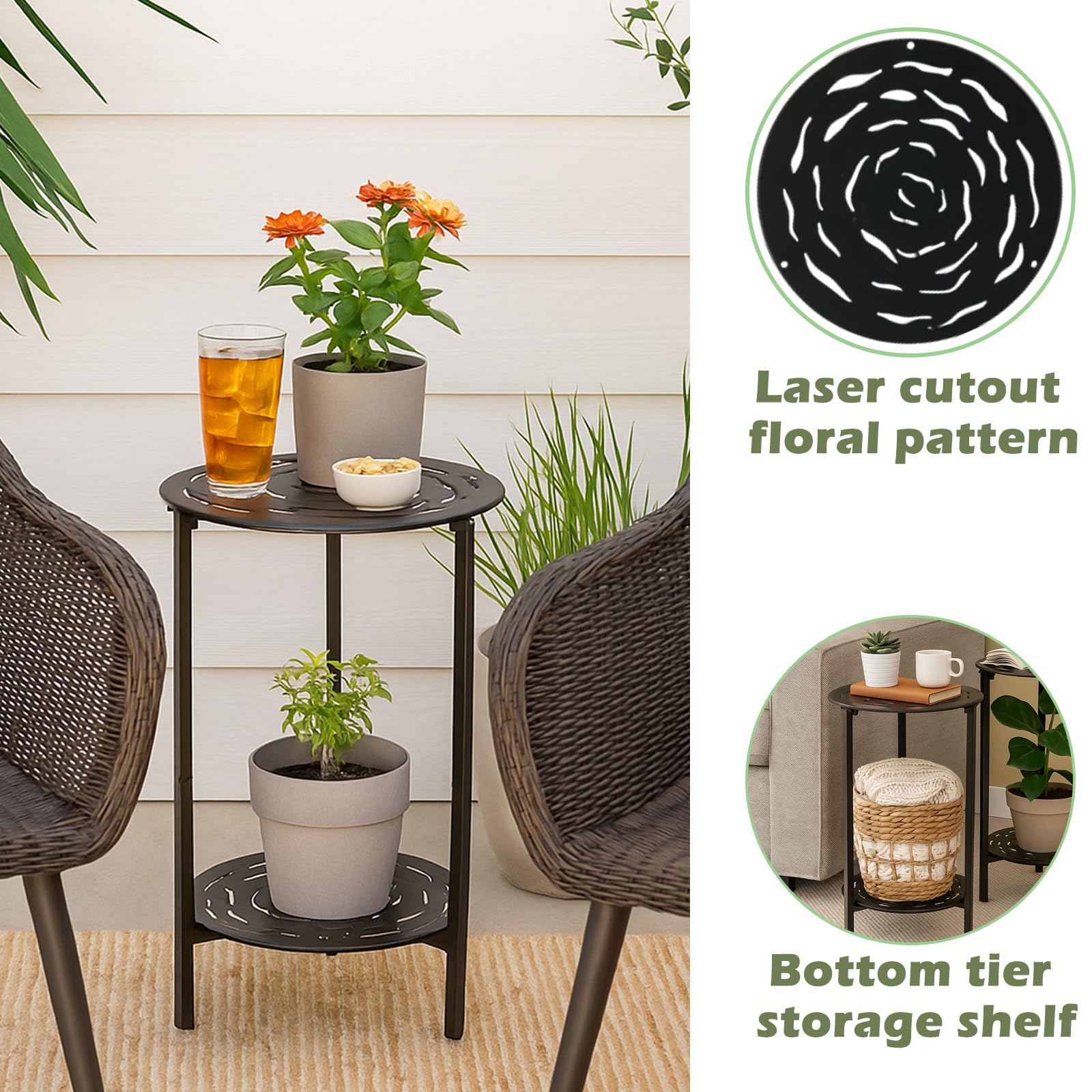 Lucpur weather-resistant metal table suitable for indoor and outdoor spaces.