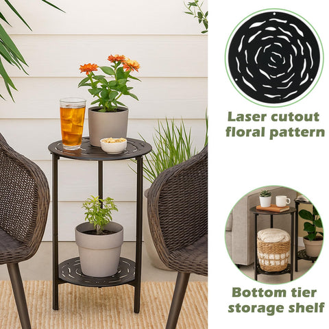 Lucpur weather-resistant metal table suitable for indoor and outdoor spaces.