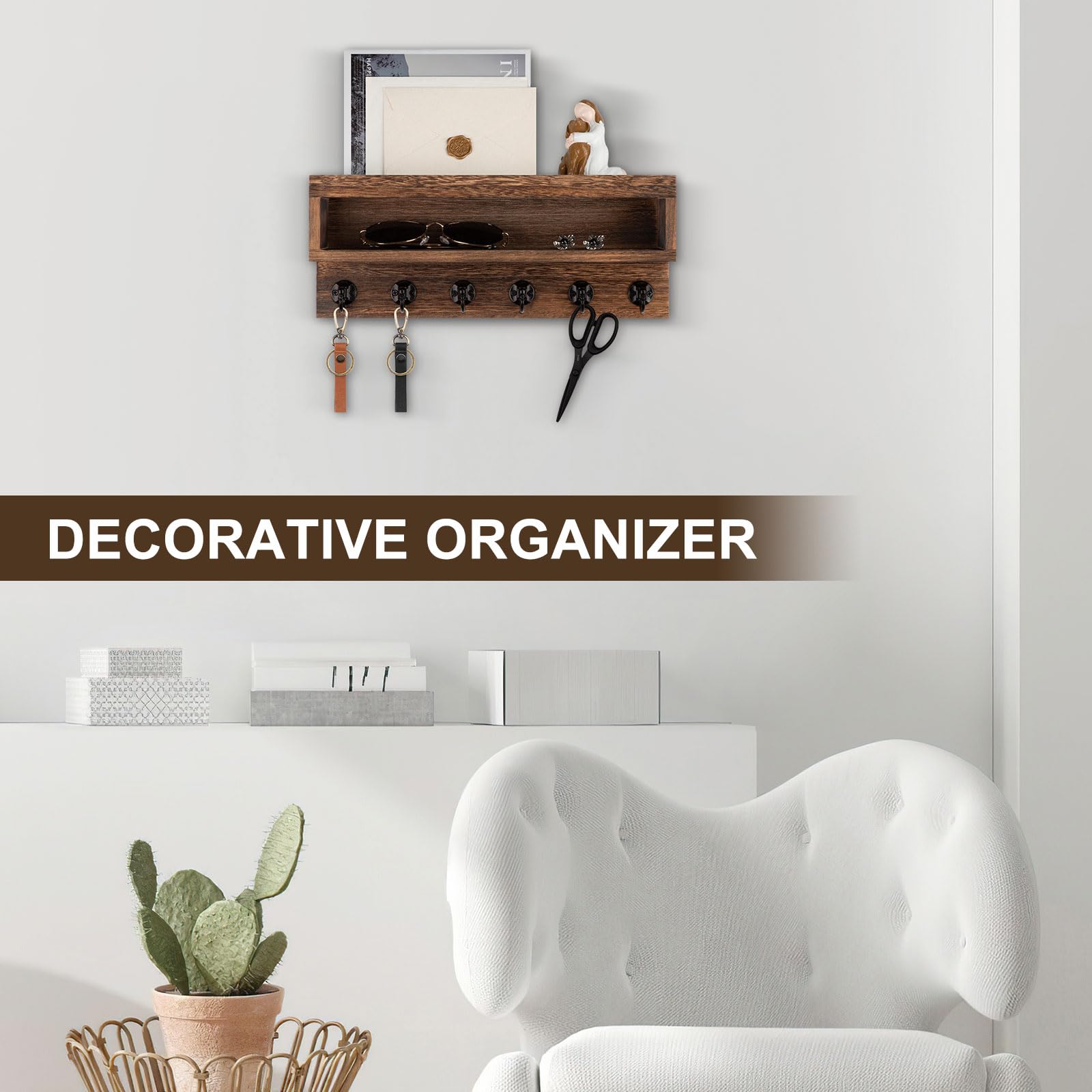 Lucundm entryway organizer in brown finish for a real-life home setting.